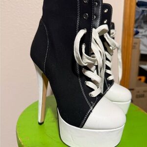 Stylish Black and White Women's High Heel Boots